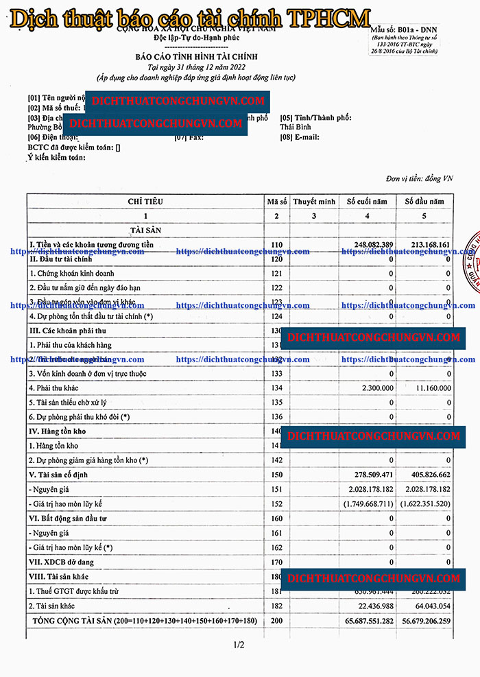 Dịch thuật báo cáo tài chính TPHCM