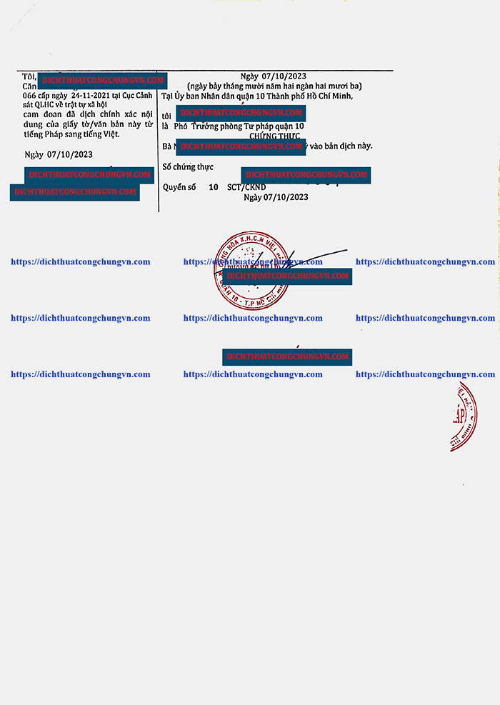 Công chứng bản dịch tiếng Pháp sang tiếng Việt