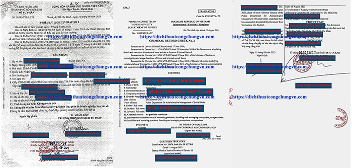 dịch thuật công chứng phiếu tư pháp hồ sơ du học