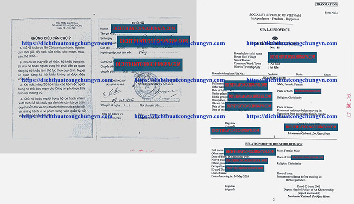dich thuật sổ hộ khẩu hồ sơ du học