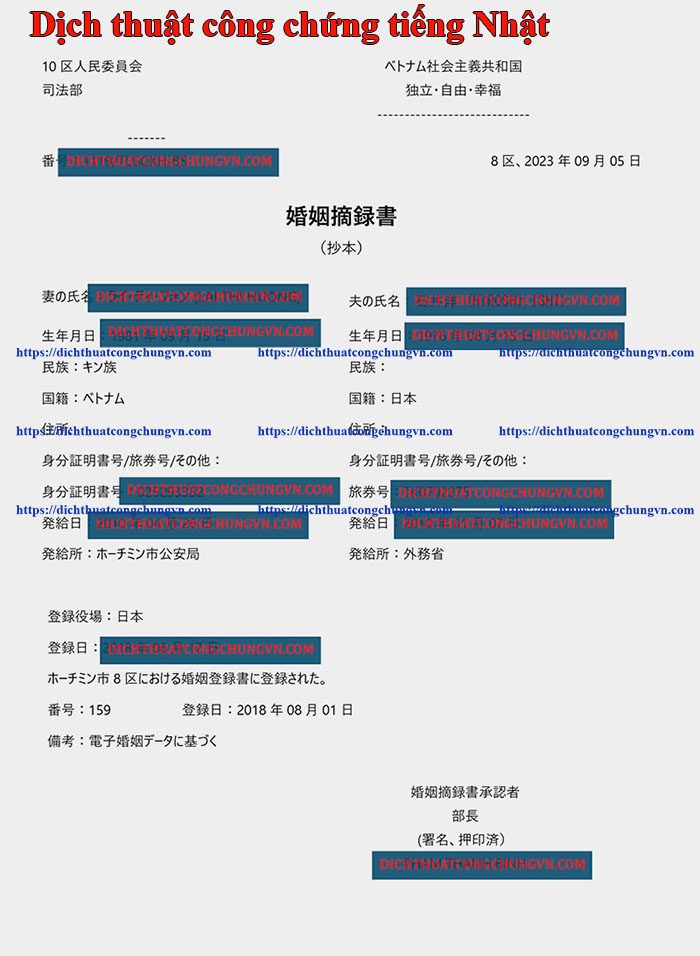 dịch thuật công chứng tiếng Nhật