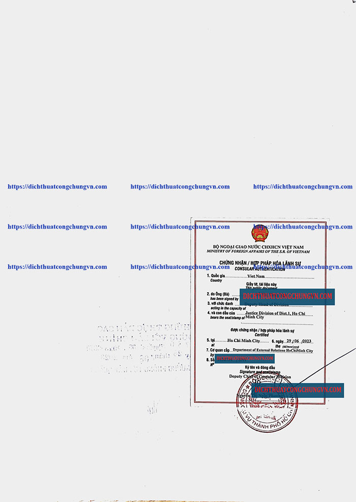 xin dấu ngoại vụ giấy chứng nhận