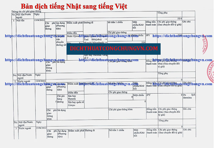 Bản dịch tiếng Nhật sang tiếng Việt