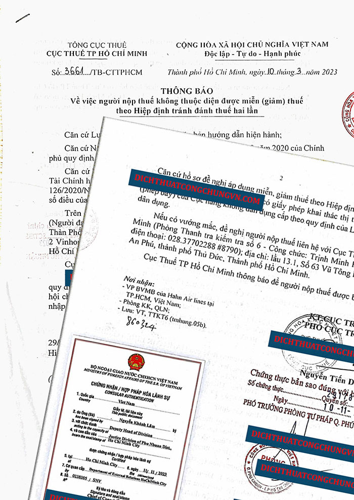 Dịch thuật công chứng và hợp pháp hóa lãnh sự hồ sơ thuế